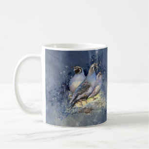 California Quail Bird in Blau Kaffeetasse
