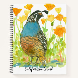 California Quail Bird Poppies Journal Watercolor Notizbuch