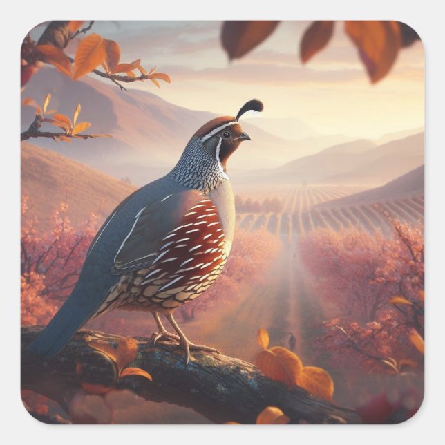 California Quail Birds Wildlife Art Quadratischer Aufkleber (Vorderseite)