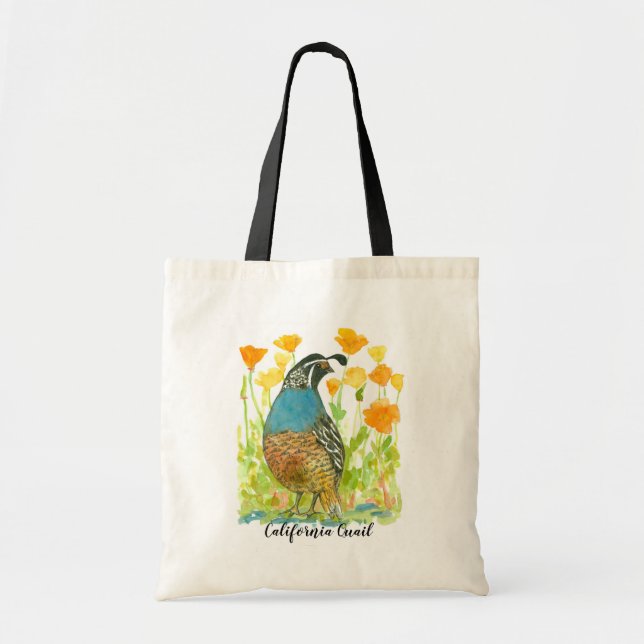 California Quail Poppy Blume Staat Symbole Tragetasche (Vorne)