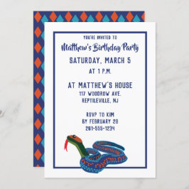 California Red Side Garter Snake Birthday Party Einladung
