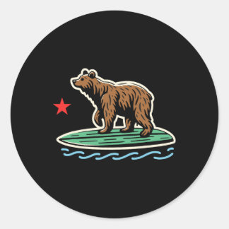 California Republic Beach Bear Surfboard Surfing S Runder Aufkleber