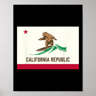California Republic Bear Surfing-state Flag Inspir Poster