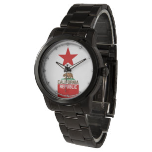 CALIFORNIA REPUBLIC State Flag Red Star Armbanduhr