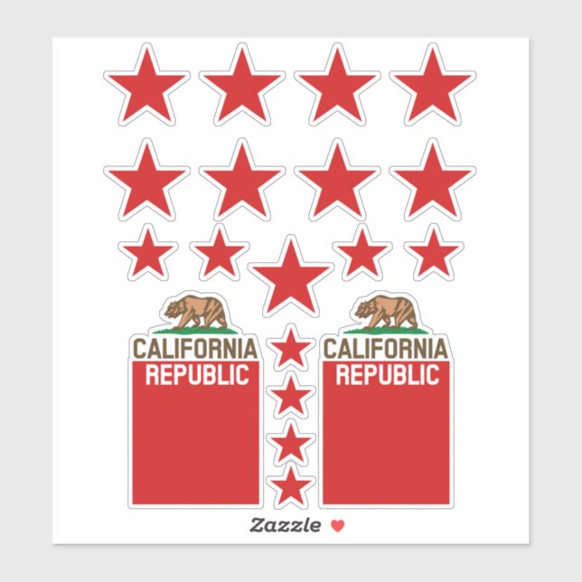 CALIFORNIA REPUBLIC State Flag Red Star Design Aufkleber (Blatt)