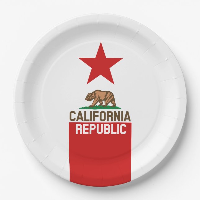 CALIFORNIA REPUBLIC State Flag Red Star Design Pappteller (Vorderseite)