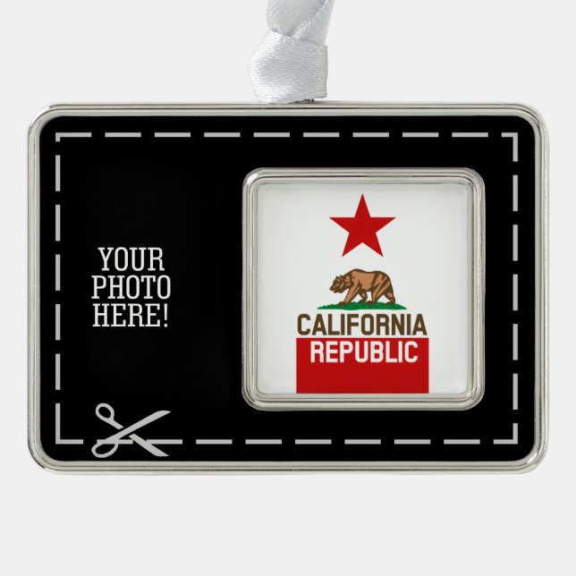 CALIFORNIA REPUBLIC State Flag Red Star Design Rahmen-Ornament Silber (Vorderseite)