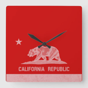 California Republic (White) Quadratische Wanduhr