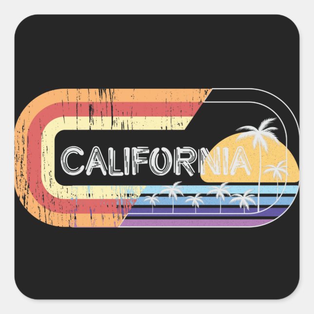 California Retro Streetwear Style Quadratischer Aufkleber (Vorderseite)