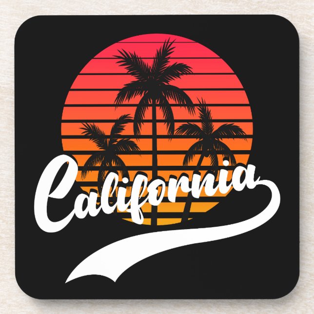 California Retro Sunset and Palm Tree Untersetzer (Vorderseite)