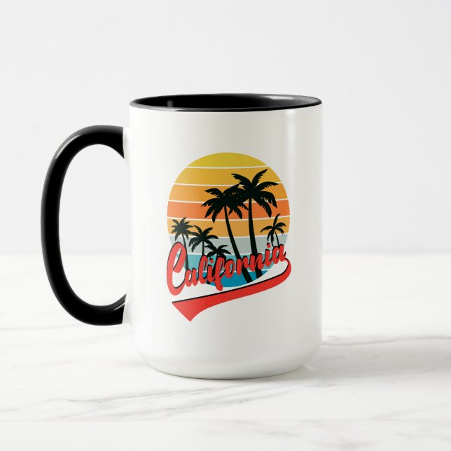 California Retro Sunset and Palm Trees Tasse (Links)