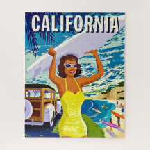 California Retro Surfer Girl Puzzle