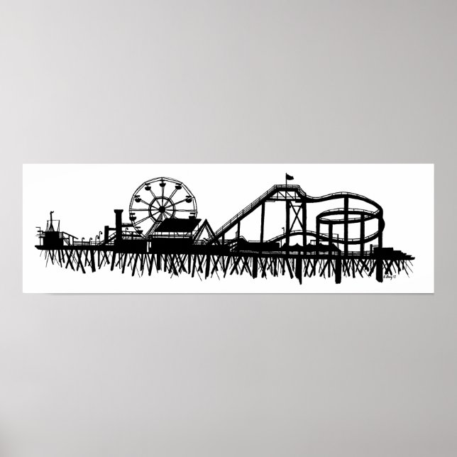California Santa Monica CA Iconic Pier Silhouette Poster (Vorne)