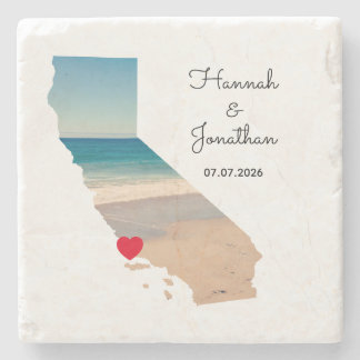 California Shape Wedding Photo Steinuntersetzer
