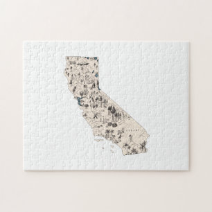 California Shaped Vintag Californian Picture Map Puzzle