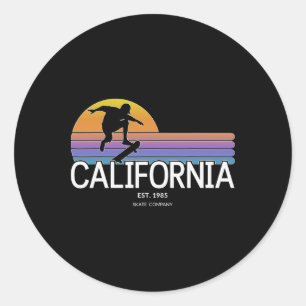California Skate Company Retro Skater Sonnenunterg Runder Aufkleber