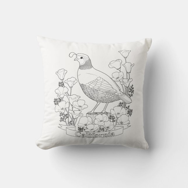 California Staat Bird and Blume Coloring Page Kissen (Vorderseite)