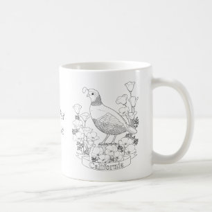 California Staat Bird and Blume Coloring Page Tasse