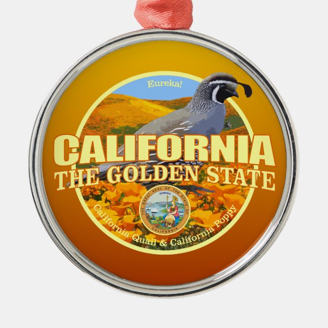 California Staat Bird & Blume Ornament Aus Metall (Vorne)