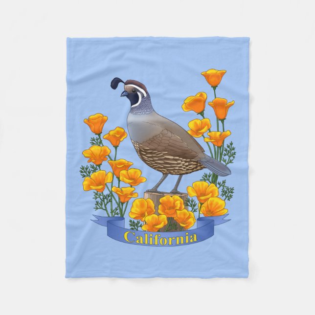 California Staat Bird Quail & Golden Poppy Fleecedecke (Vorderseite)