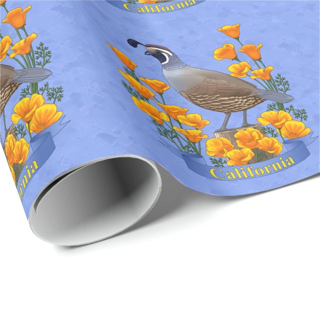 California Staat Bird Quail & Golden Poppy Geschenkpapier (Rolleneckpunkt)