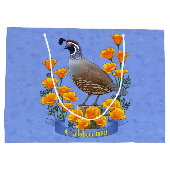 California Staat Bird Quail & Golden Poppy Große Geschenktüte (Rückseite)