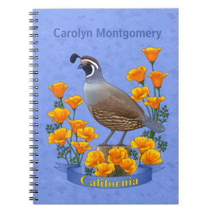 California Staat Bird Quail & Golden Poppy Notizblock