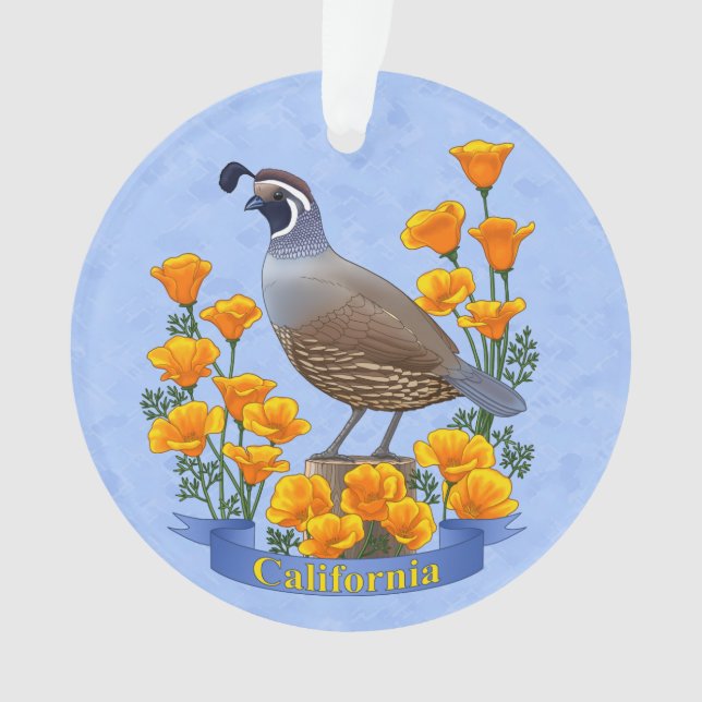California Staat Bird Quail & Golden Poppy Ornament (Vorderseite)