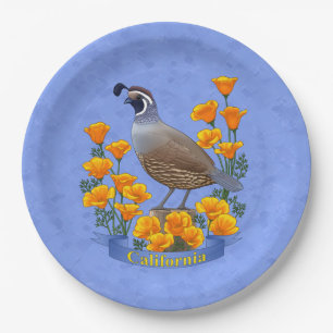 California Staat Bird Quail & Golden Poppy Pappteller