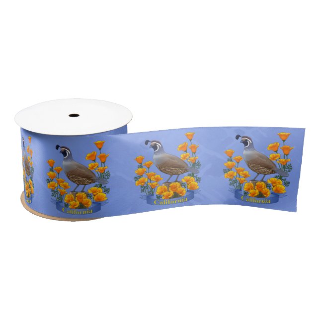 California Staat Bird Quail & Golden Poppy Satinband (Spule)