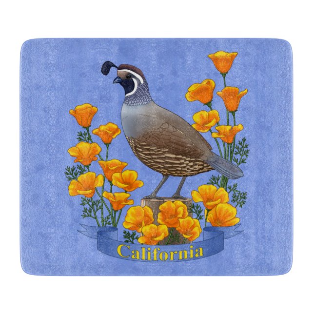California Staat Bird Quail & Golden Poppy Schneidebrett (Vorderseite)