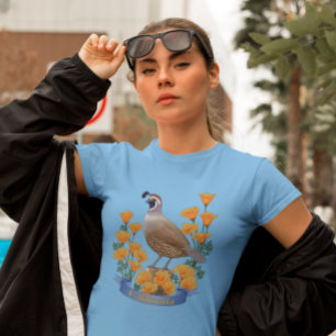 California Staat Bird Quail & Golden Poppy T-Shirt