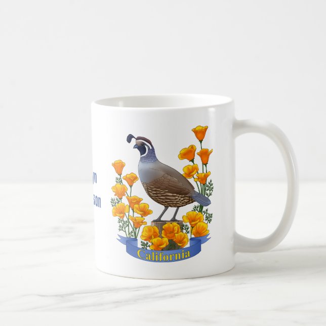 California Staat Bird Quail & Golden Poppy Tasse (Rechts)