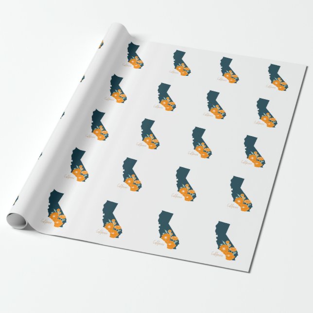 California Staat Blume Poppy Silhouette Floral Geschenkpapier (Ungerollt)