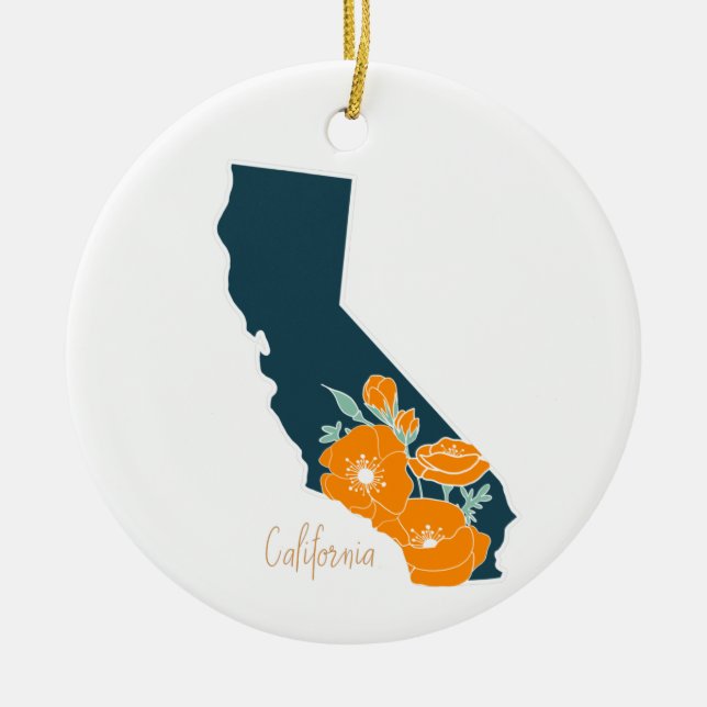 California Staat Blume Poppy Silhouette Floral Keramik Ornament (Vorne)