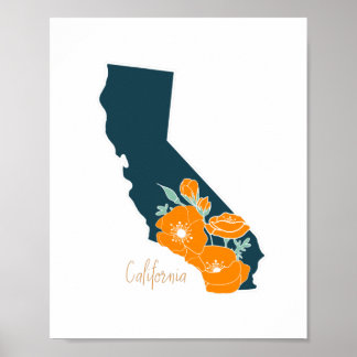 California Staat Blume Poppy Silhouette Poster