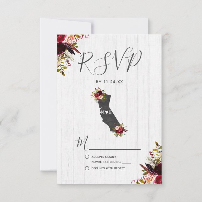 California Staat Destination Rustic Wedding RSVP (Vorderseite)
