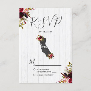 California Staat Destination Rustic Wedding RSVP Karte