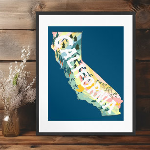 California Staat Illustriert Map Poster