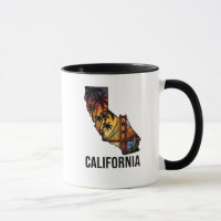 California Staat Kontur Tattoo Style Palmen