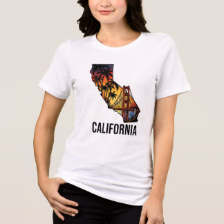 California Staat Kontur Tattoo Style Palmen Tri-Blend Shirt