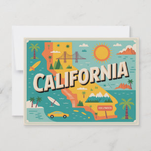 California Staaten Map Postkarte