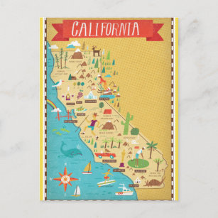 California Staaten Map Postkarte