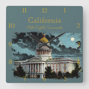 California State Capitol Moonlight Custom Square W Quadratische Wanduhr