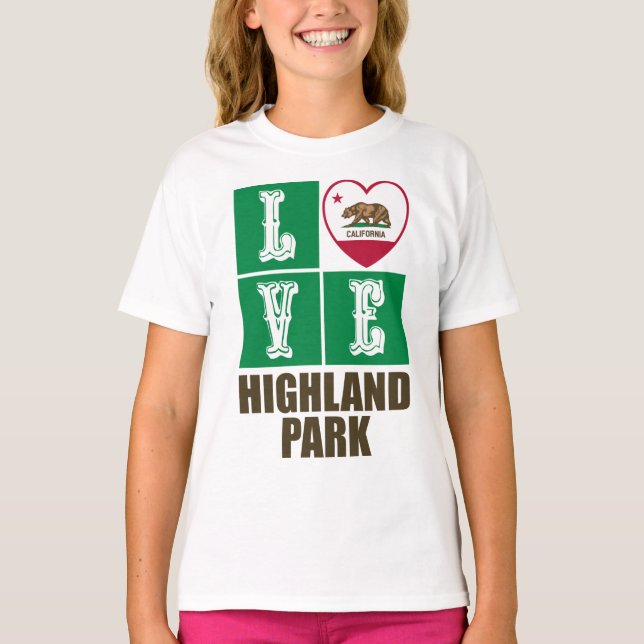 California State Flag Heart Highland Park T-Shirt (Vorderseite)