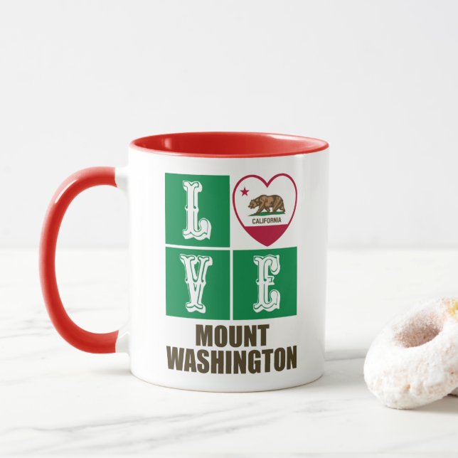 California State Flag Herz Liebe Mount Washington Tasse (Mit Donut)