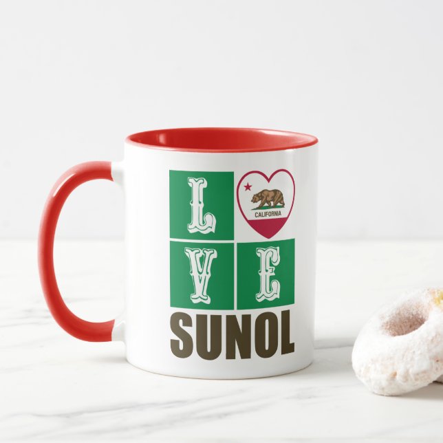California State Flag Herz Liebe Sunol Tasse (Mit Donut)