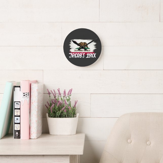 California State Map Flag Design | Golden State Runde Wanduhr (Lesesaal)