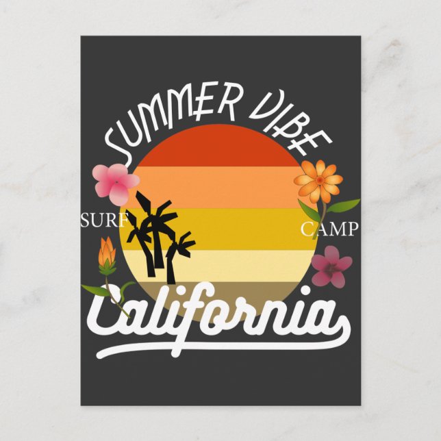California Summer Vibe Surf Camp Postcard Postkarte (Vorderseite)