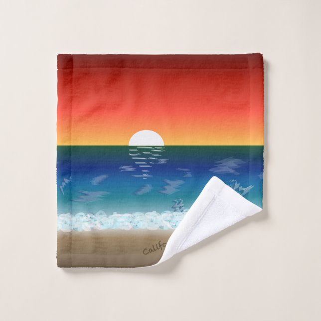 California Sunset | Beach Sand Heart Badhandtuch Set (Waschlappen)